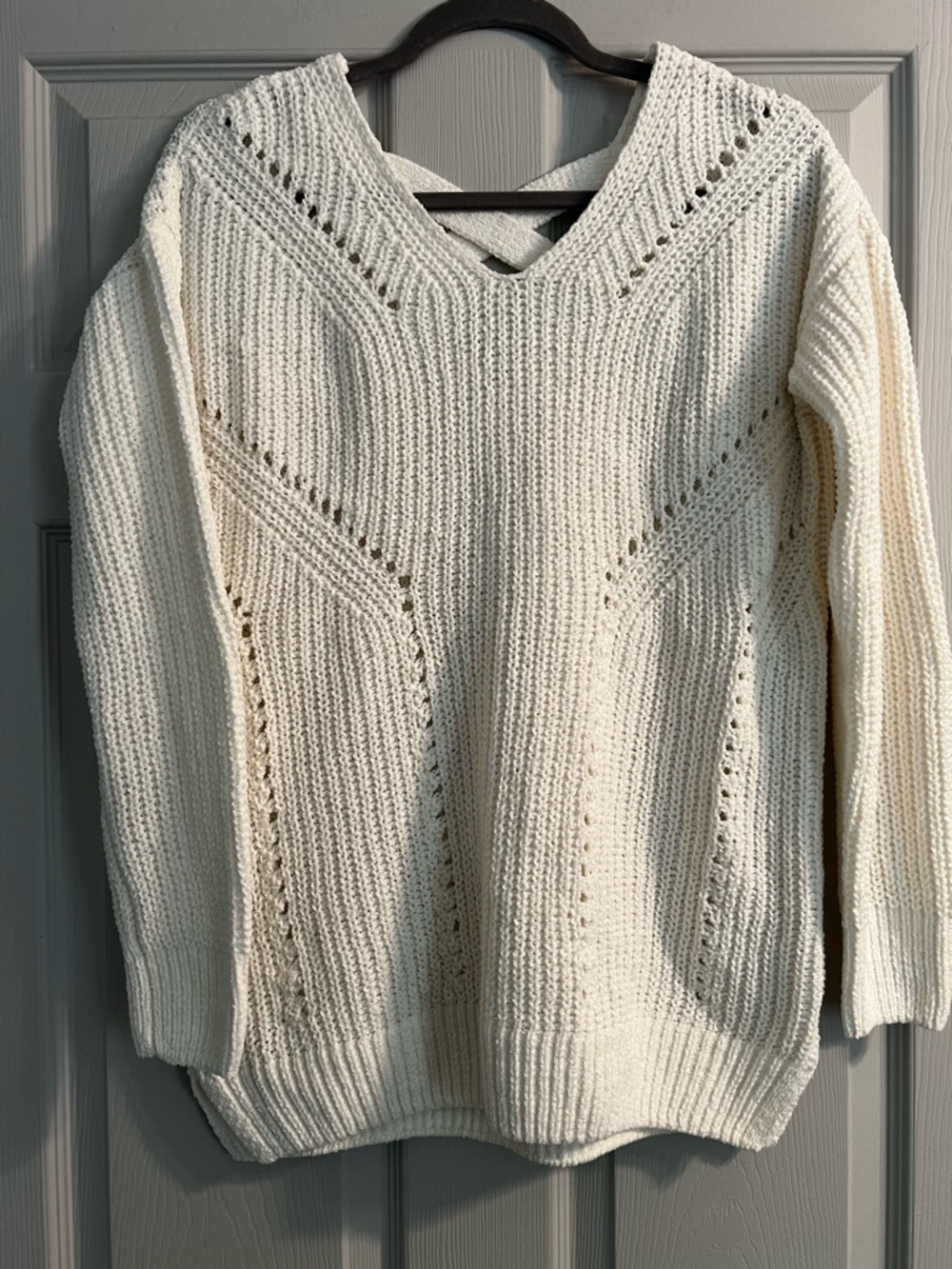 Pink Rose Cream V-Neck Open Stitch Knit Sweater